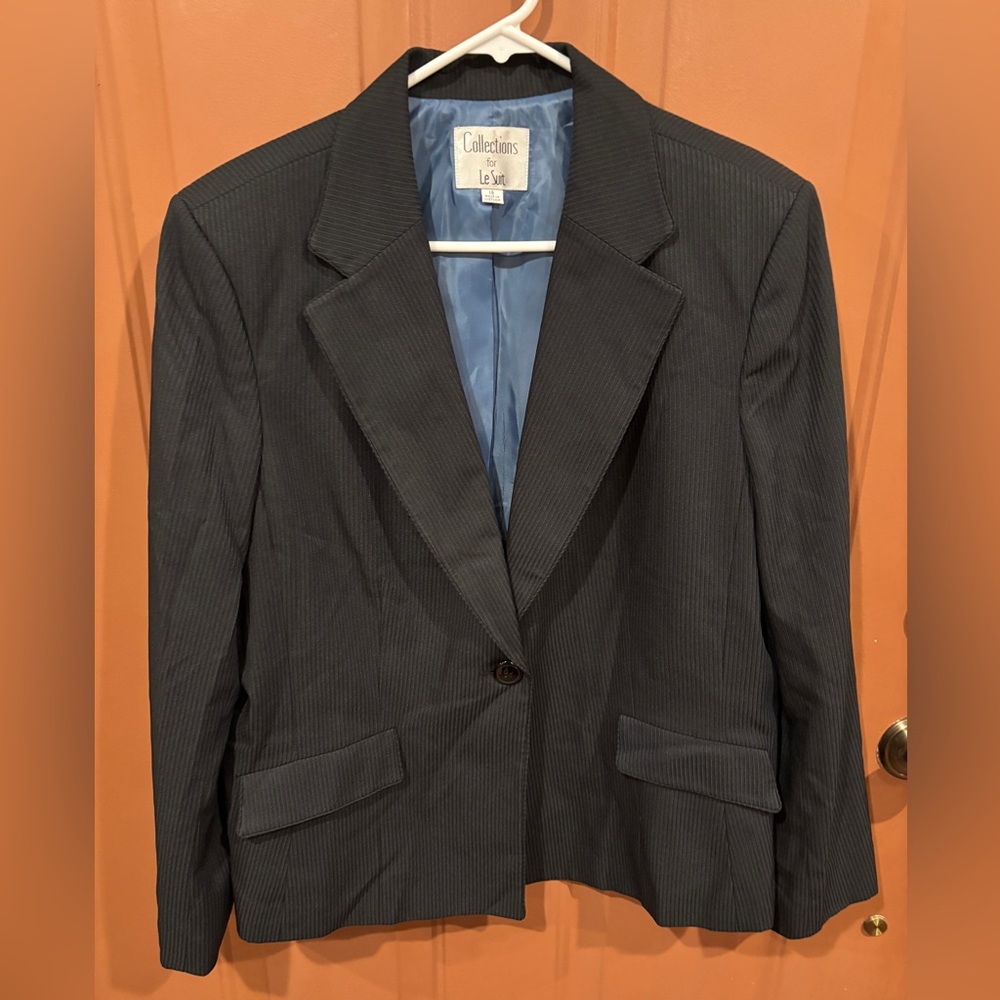 Le Suit Collections 2 Pc Career Business Black Pinstripe Blazer Pant Suit 18